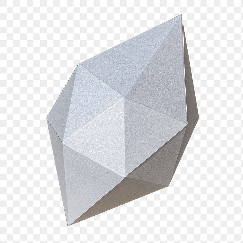 3D silver octahedral polyhedron shaped paper craft design element