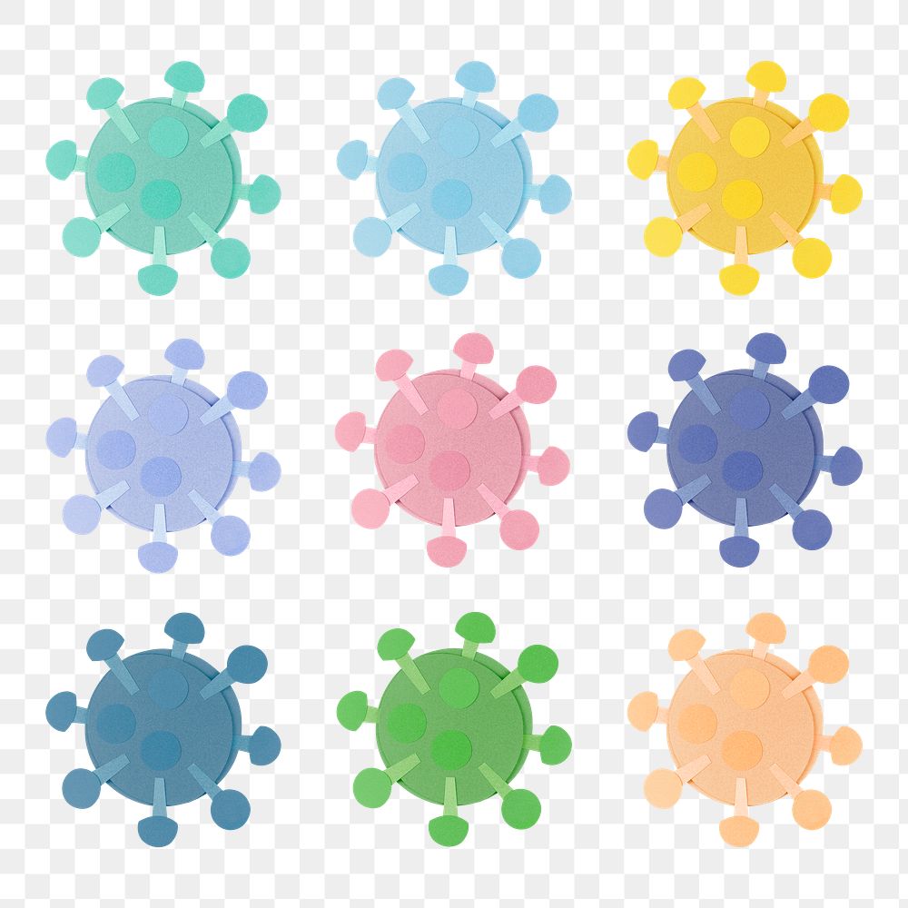 Paper craft coronavirus cell set transparent png