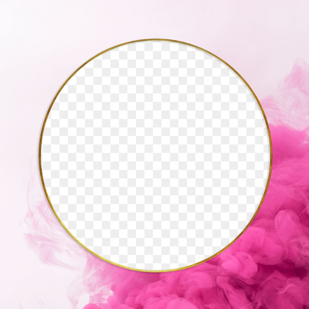 Round gold frame on a pink smoke effect patterned background design element