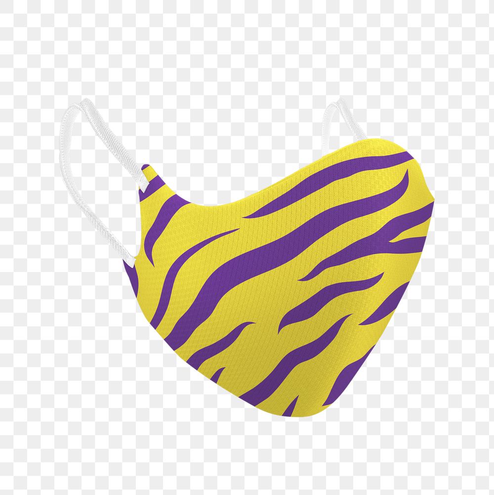 Yellow and purple tiger pattern fabric mask design element