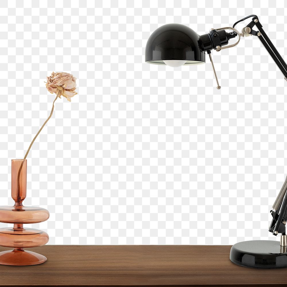Black desk lamp on a wooden table design element