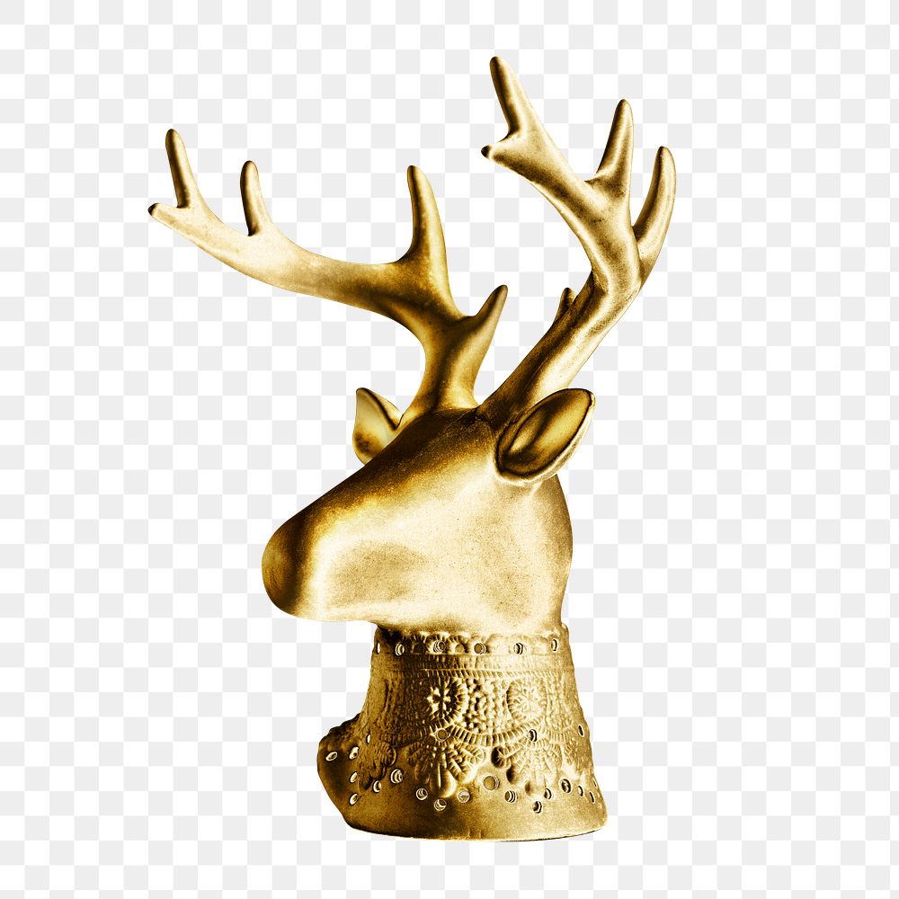 Decorative shiny gold ceramic deer head design element