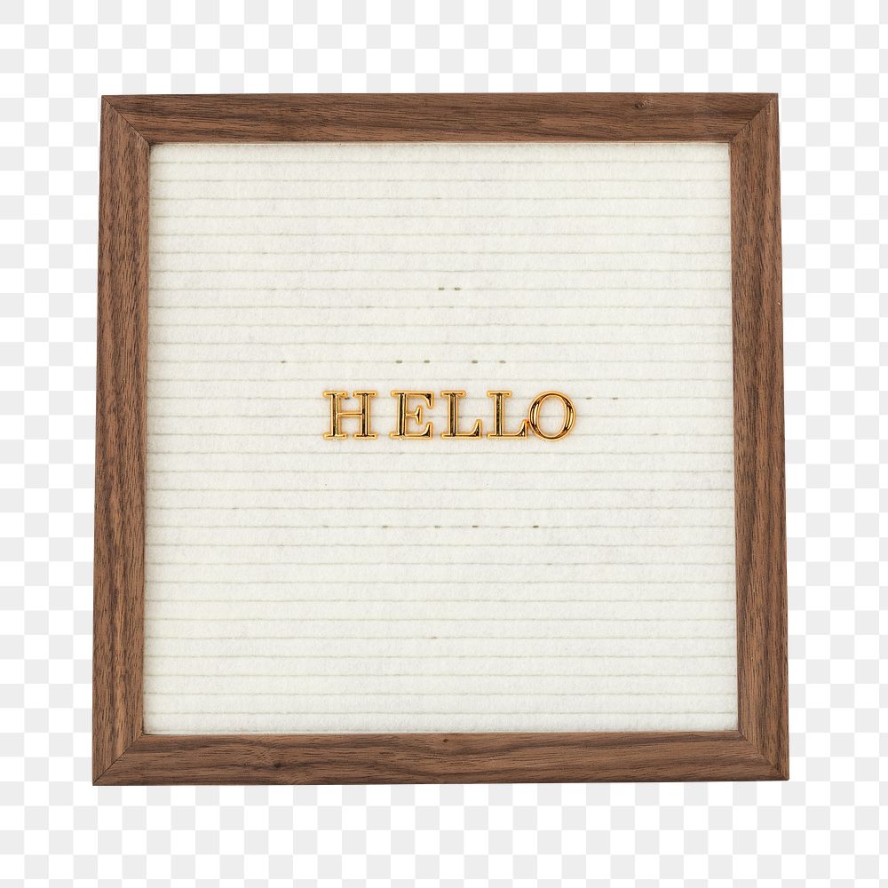 Hello in a wooden square frame design element