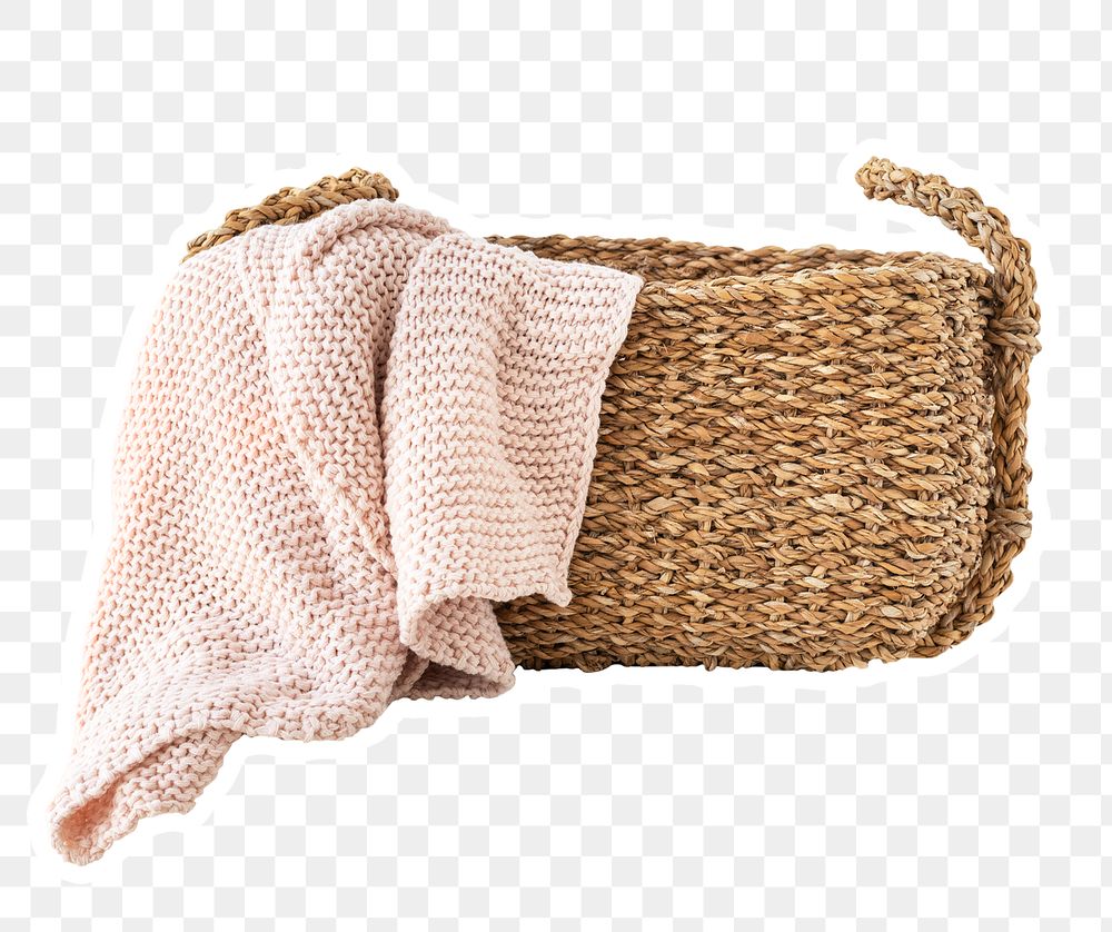 Brown wicker laundry basket design element