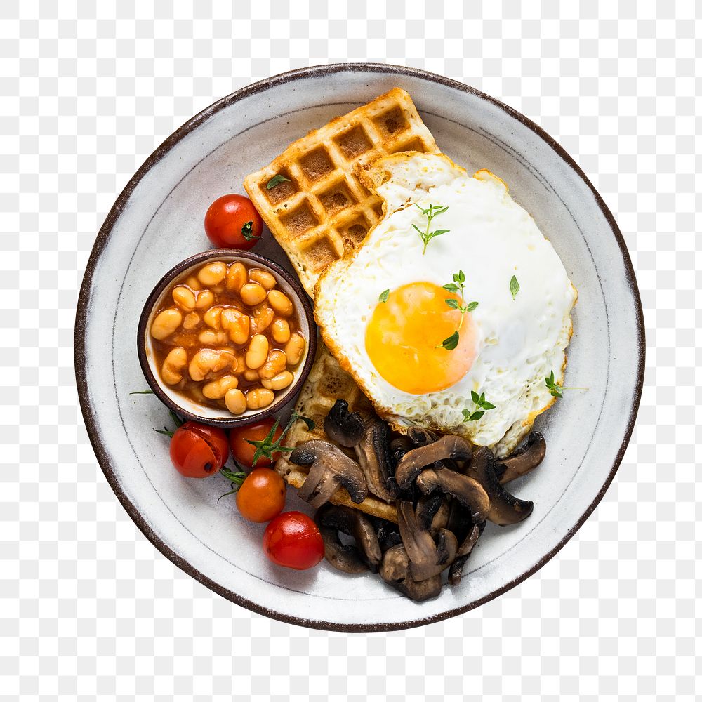 Holiday breakfast png mockup with egg on waffle food photography