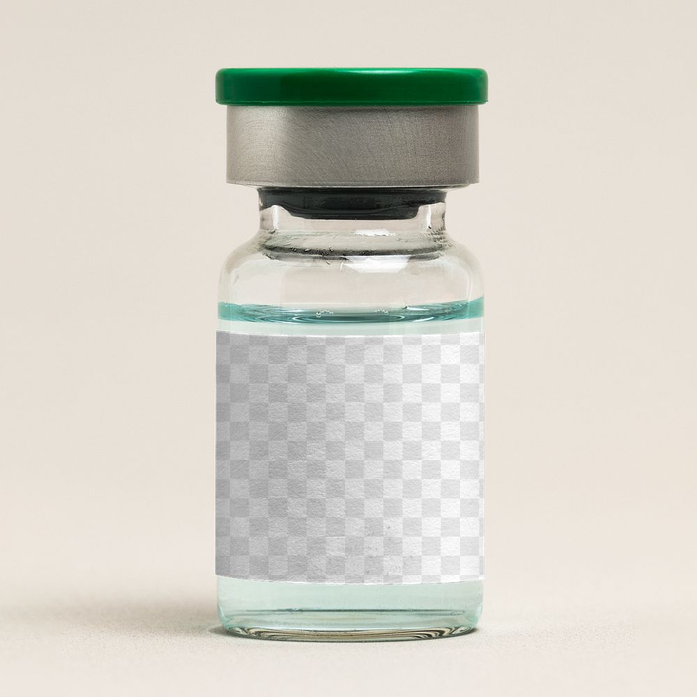 Png vial label mockup injection glass bottle with green liquid