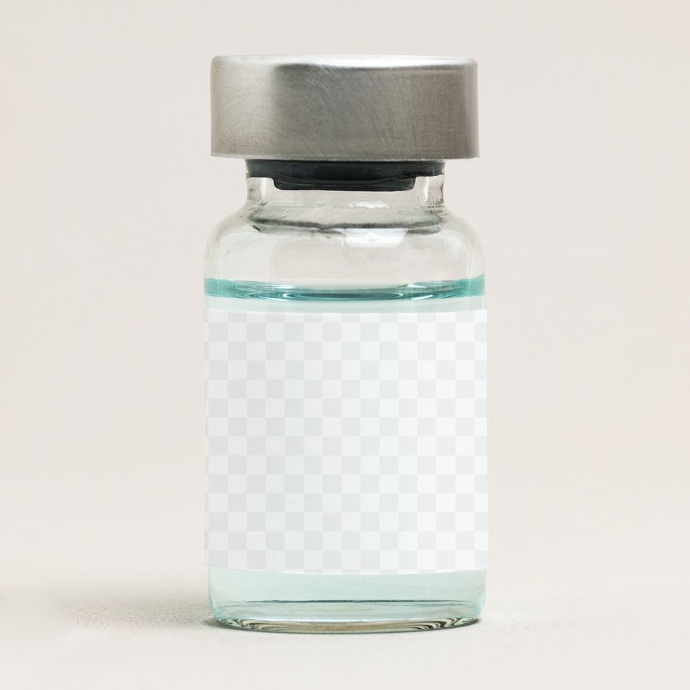 Png vial label mockup injection glass bottle with blue liquid