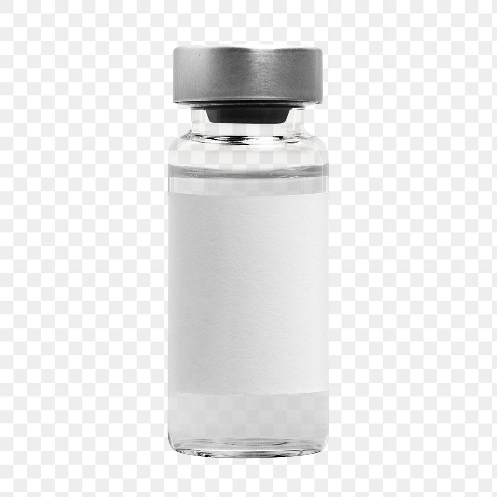 Png injection vial glass bottle with white label mockup