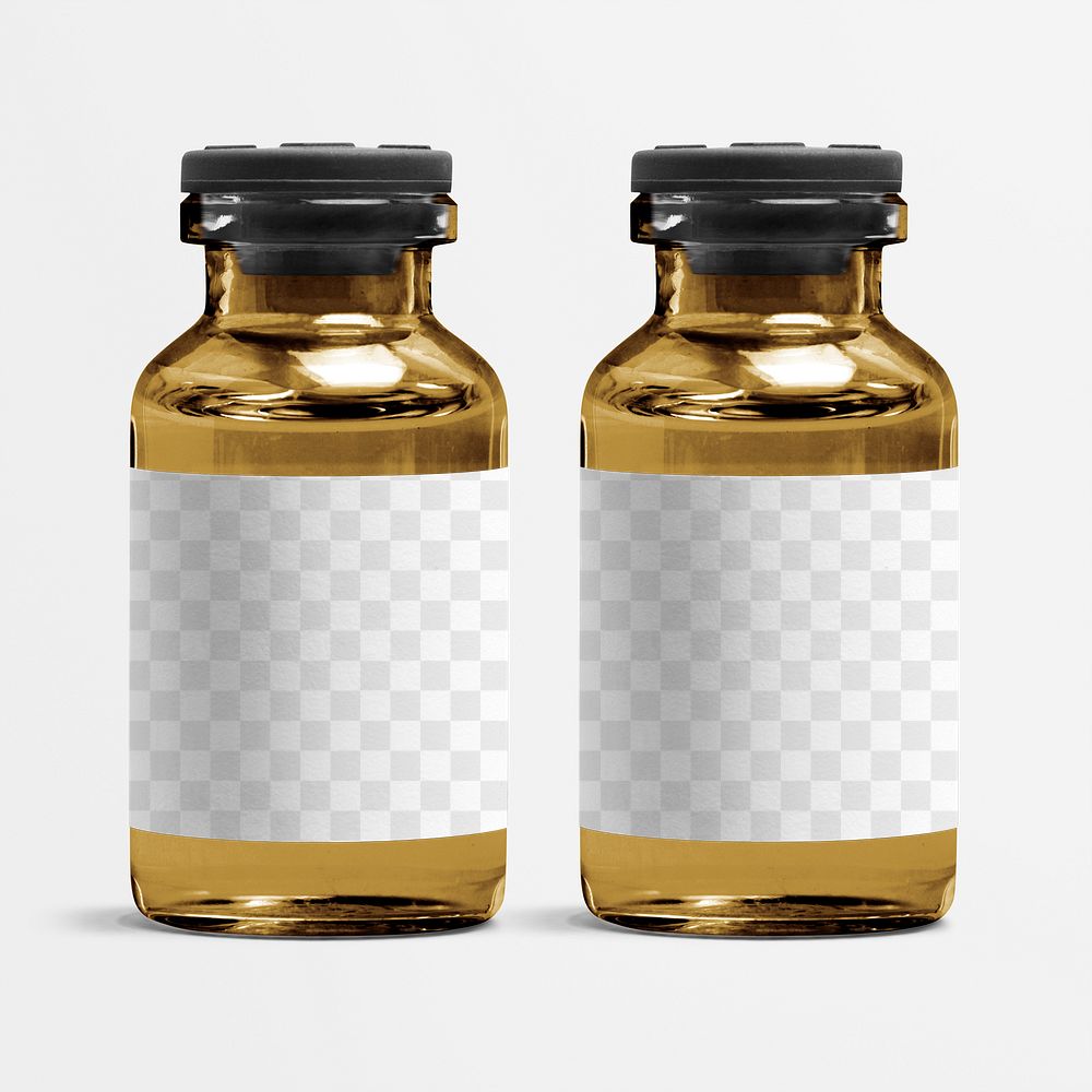 Two amber injection vial png mockups with labels