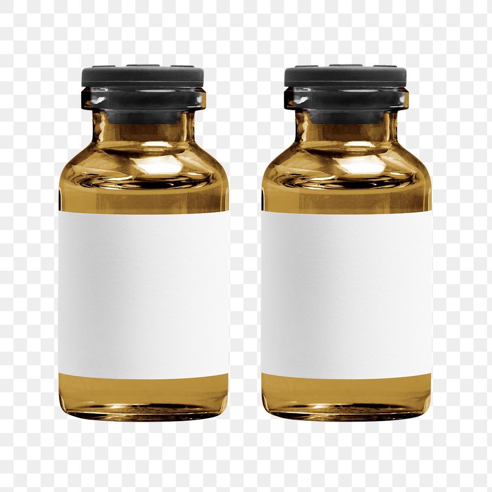 Two injection vial bottles with png label mockups