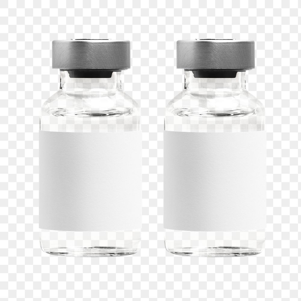Two injection vial bottles png mockups with labels 