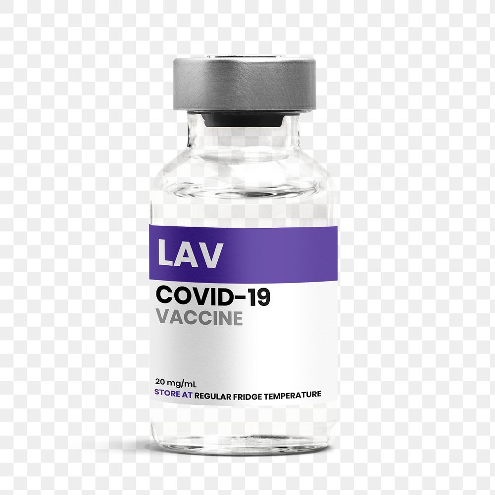 Png vaccine label on injection glass bottle mockup for LAV vaccine