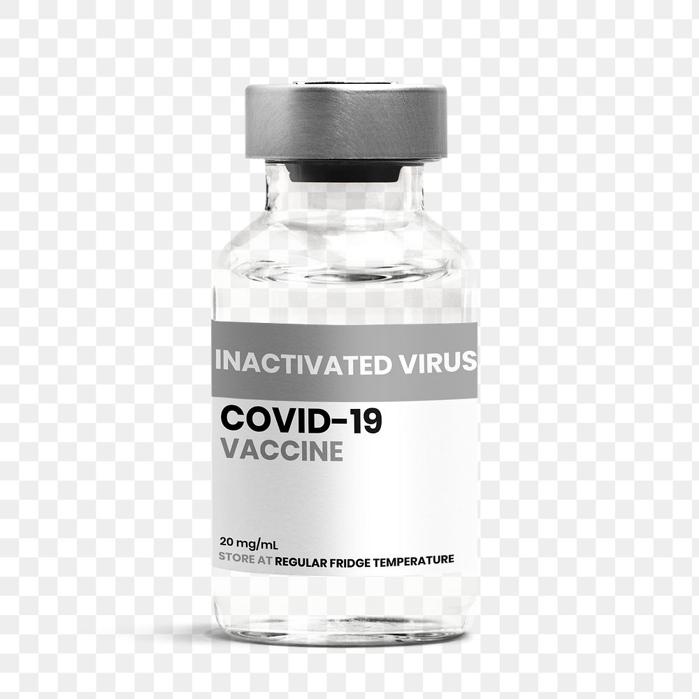 Png label on injection glass bottle mockup for inactivated virus vaccine