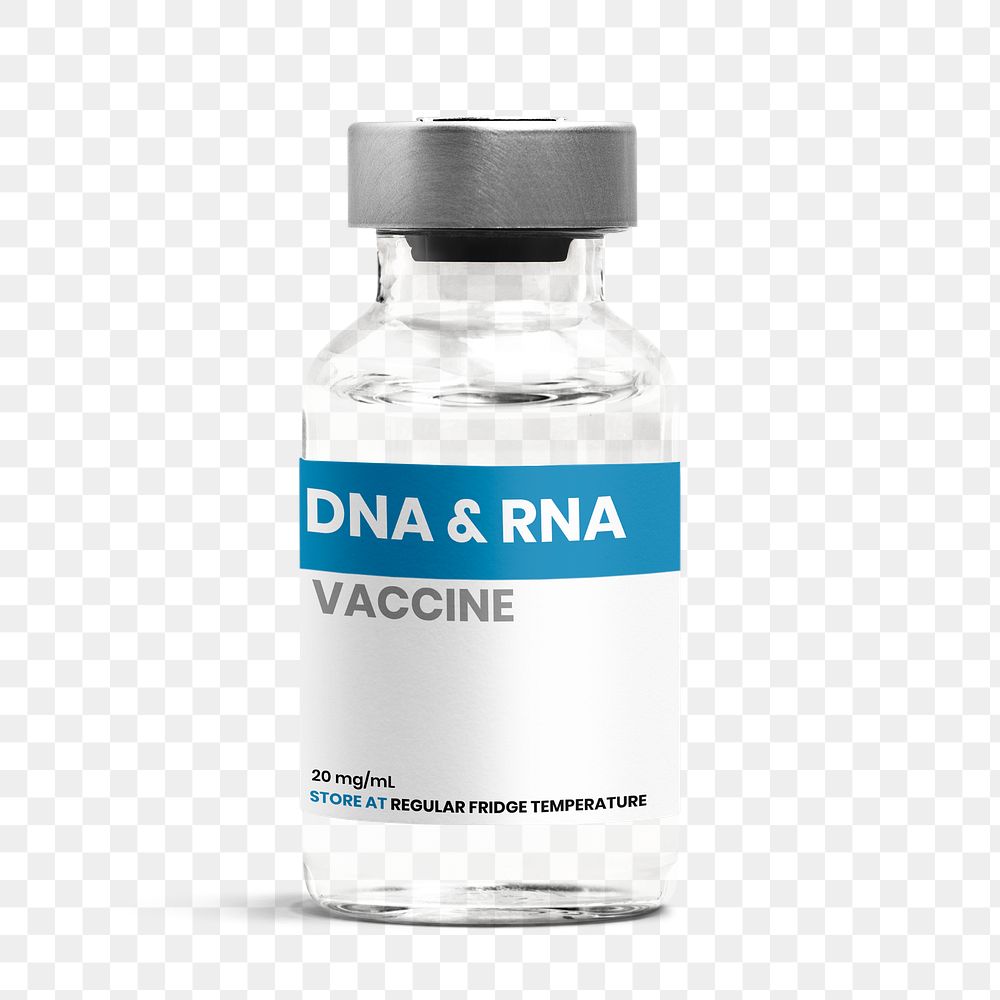 Png label on injection glass bottle mockup for DNA&RNA vaccine