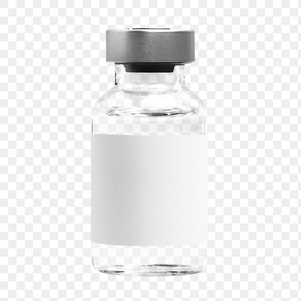 Png injection glass bottle with white label mockup