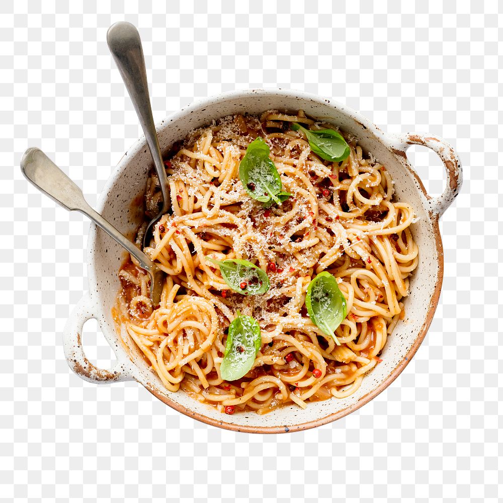 Png spaghetti dish mockup tomato-based sauce sprinkled with parmesan and basil