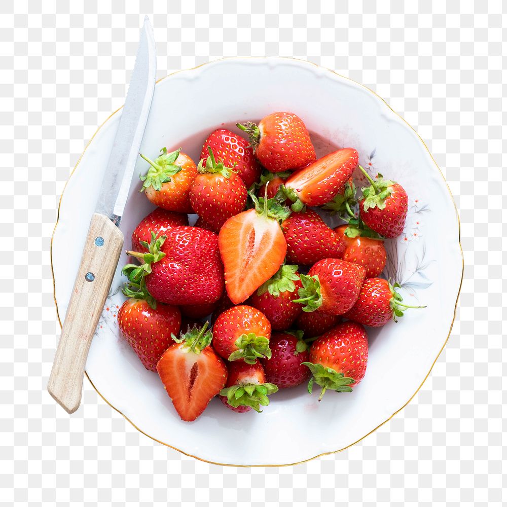 Png strawberry in plate with knife
