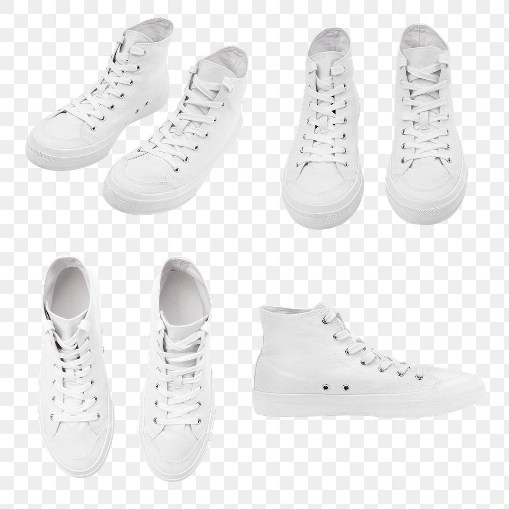 Png sneakers white mockup unisex footwear fashion set