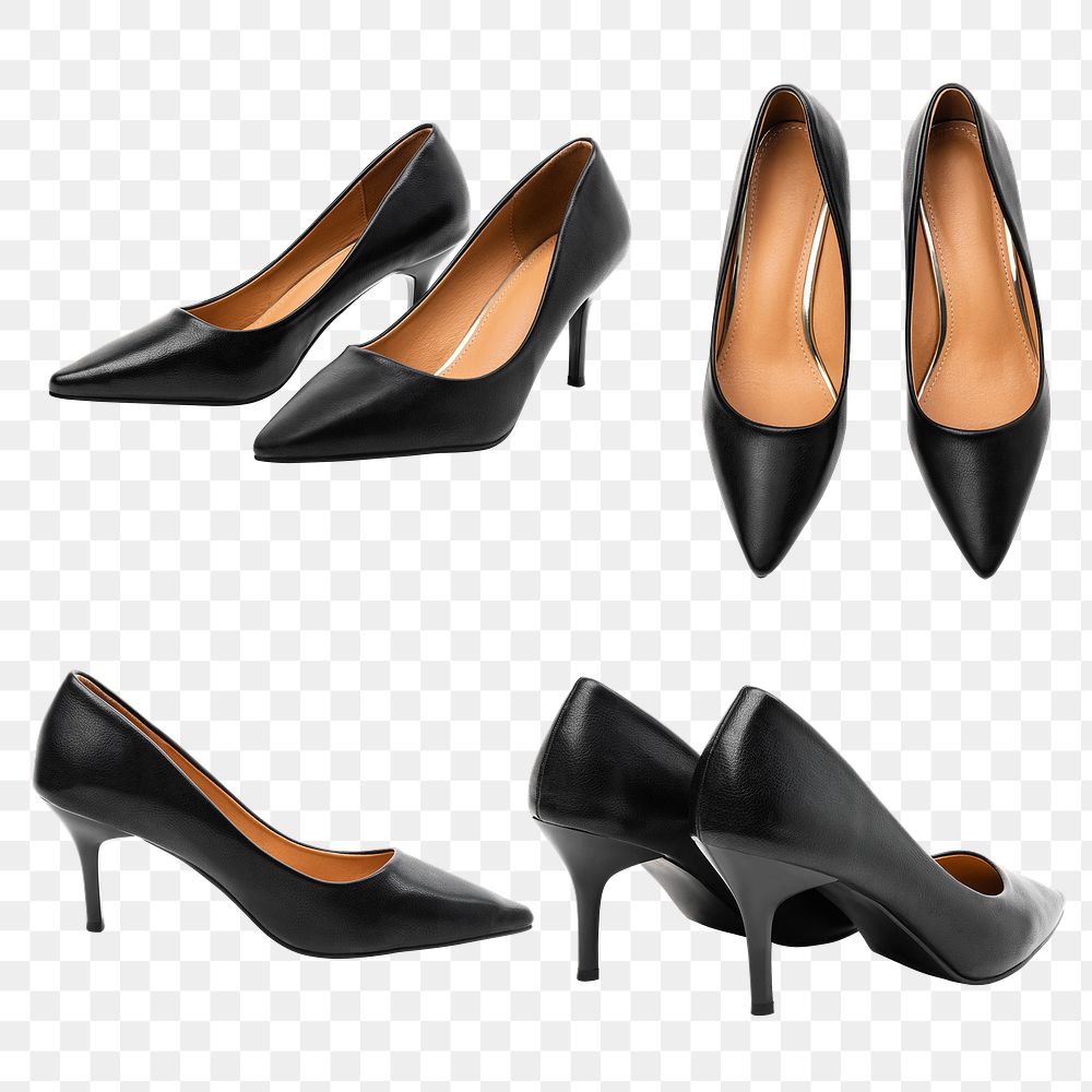 Png black high heels mockup women&rsquo;s shoes fashion set