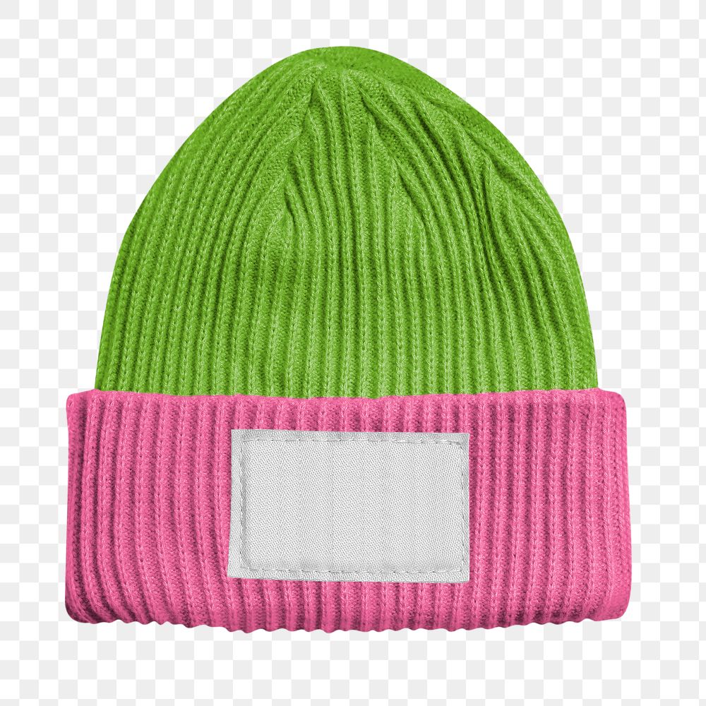Png pink and green beanie mockup with label