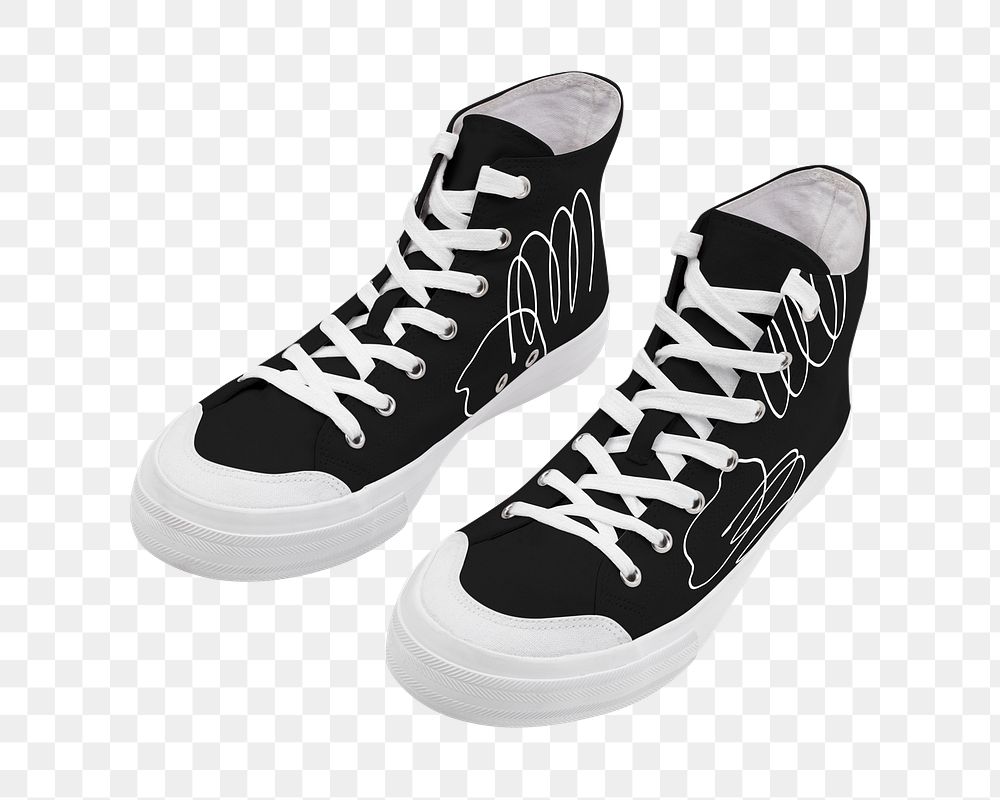 Png sneakers black mockup with ine art graphics unisex footwear fashion