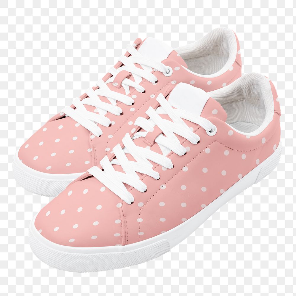 Png pink canvas sneakers mockup with polka dot unisex footwear fashion