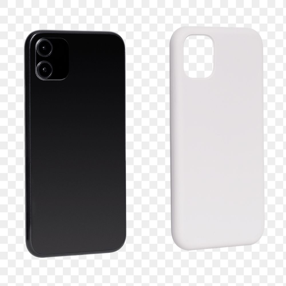 Mobile phone case png mockup black and white product showcase back view