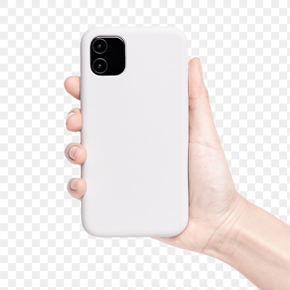 White mobile phone case png mockup in hand product showcase back view