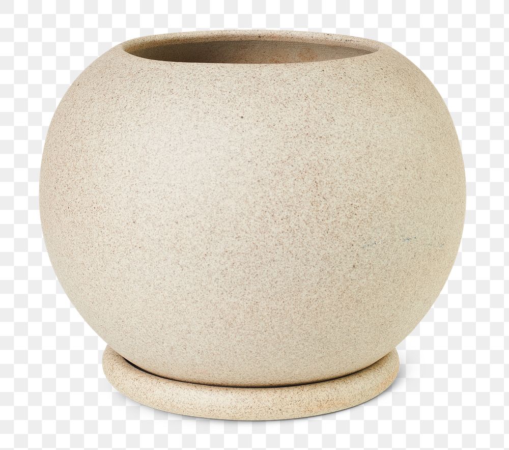Plant pot png beige sphere ceramic mockup with saucer