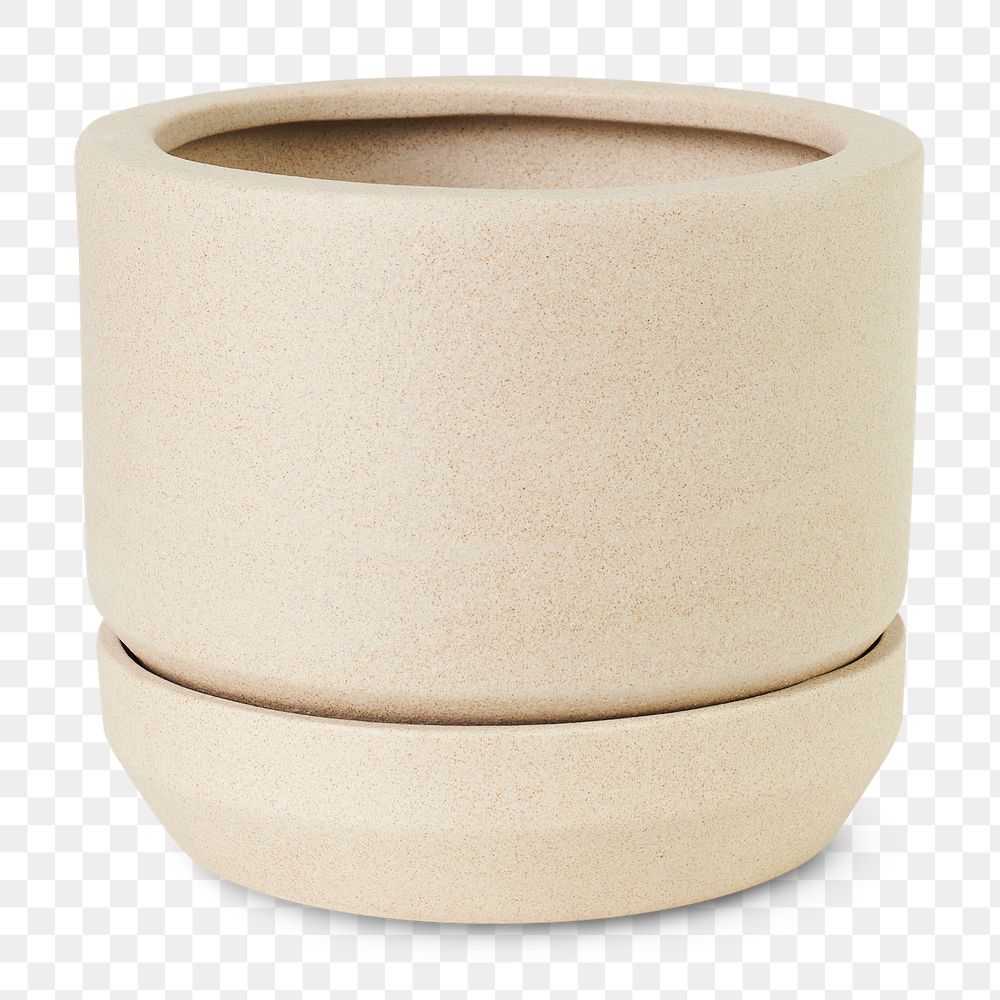 Plant pot png beige ceramic mockup with saucer