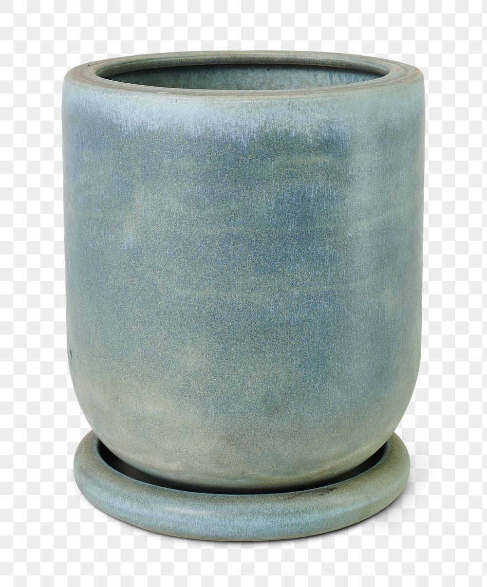 Plant pot png blue ceramic mockup with saucer