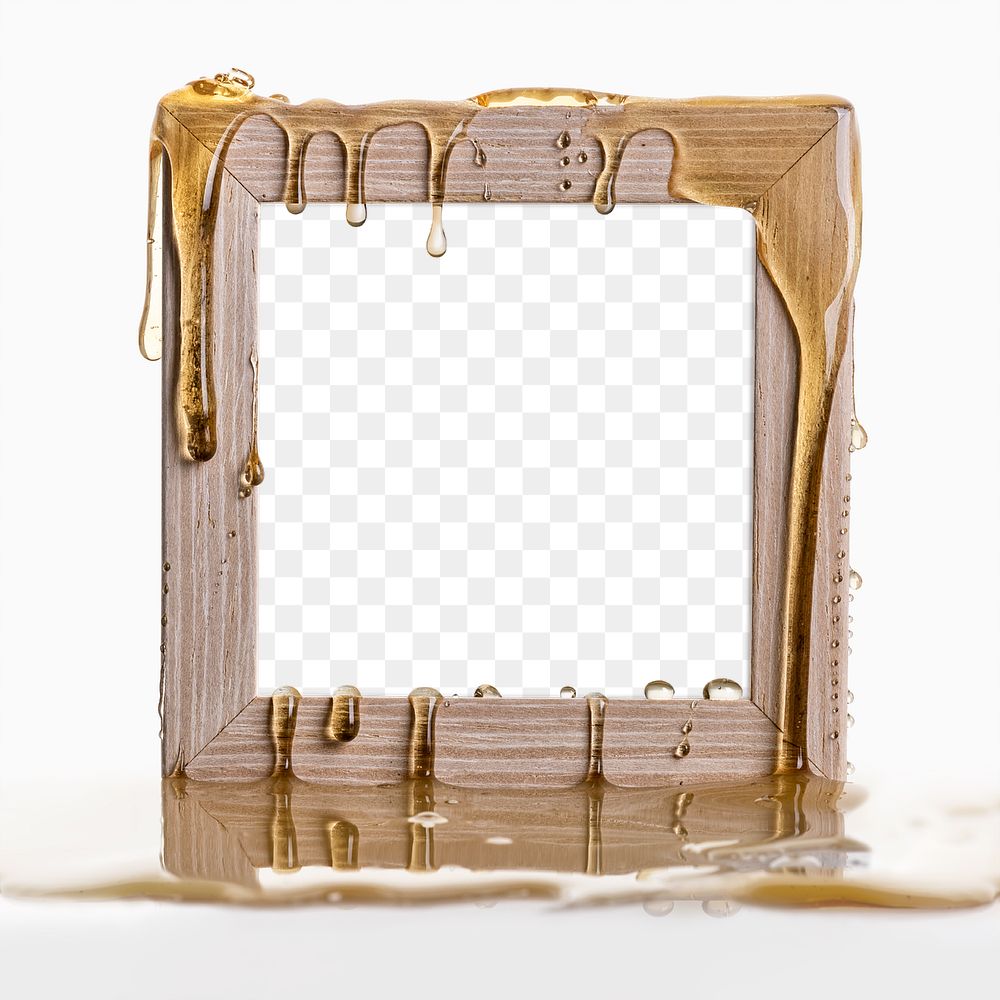 PNG wooden frame mockup with oil dripping