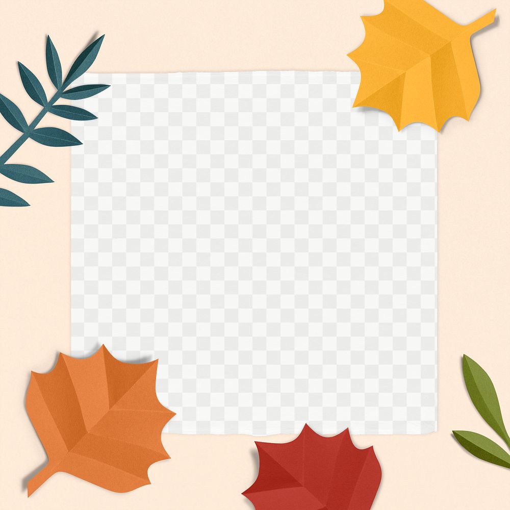 Autumn leaf frame png mockup in paper craft style