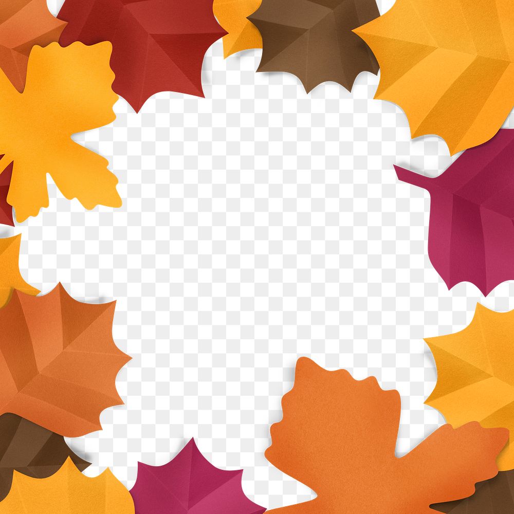 Paper craft leaf frame png mockup in autumn tone