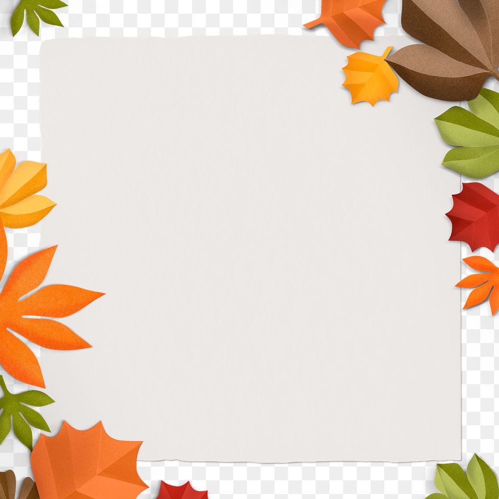 Png transparent frame with autumn leaf in flat lay style