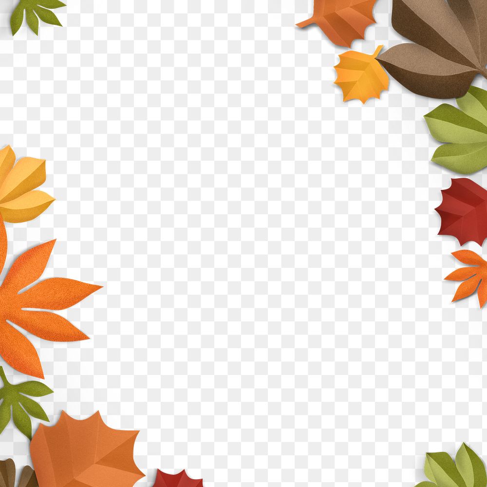 Png autumn leaf border in flat lay style