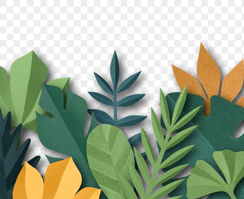 Png spring leaf border in paper craft style