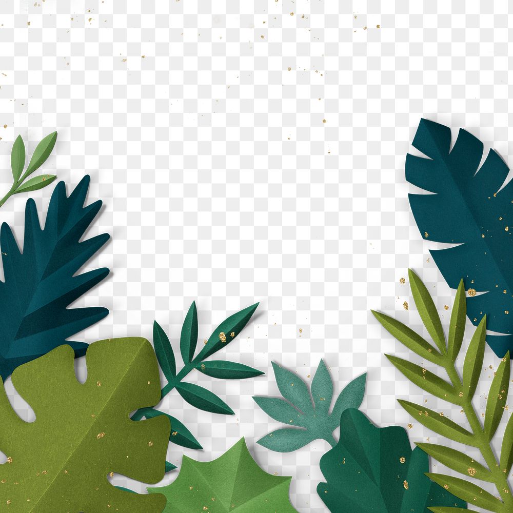 Png spring leaf border in flat lay style