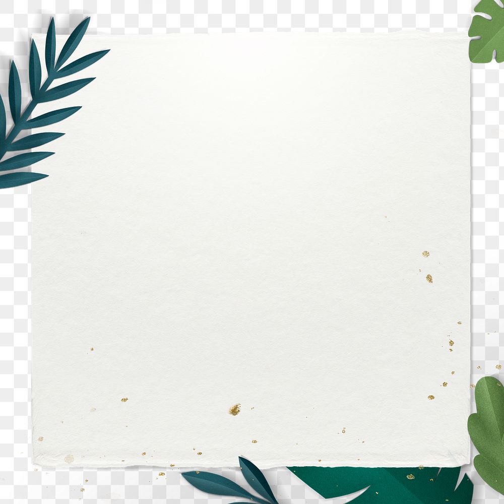 Png transparent frame with spring leaf in flat lay style