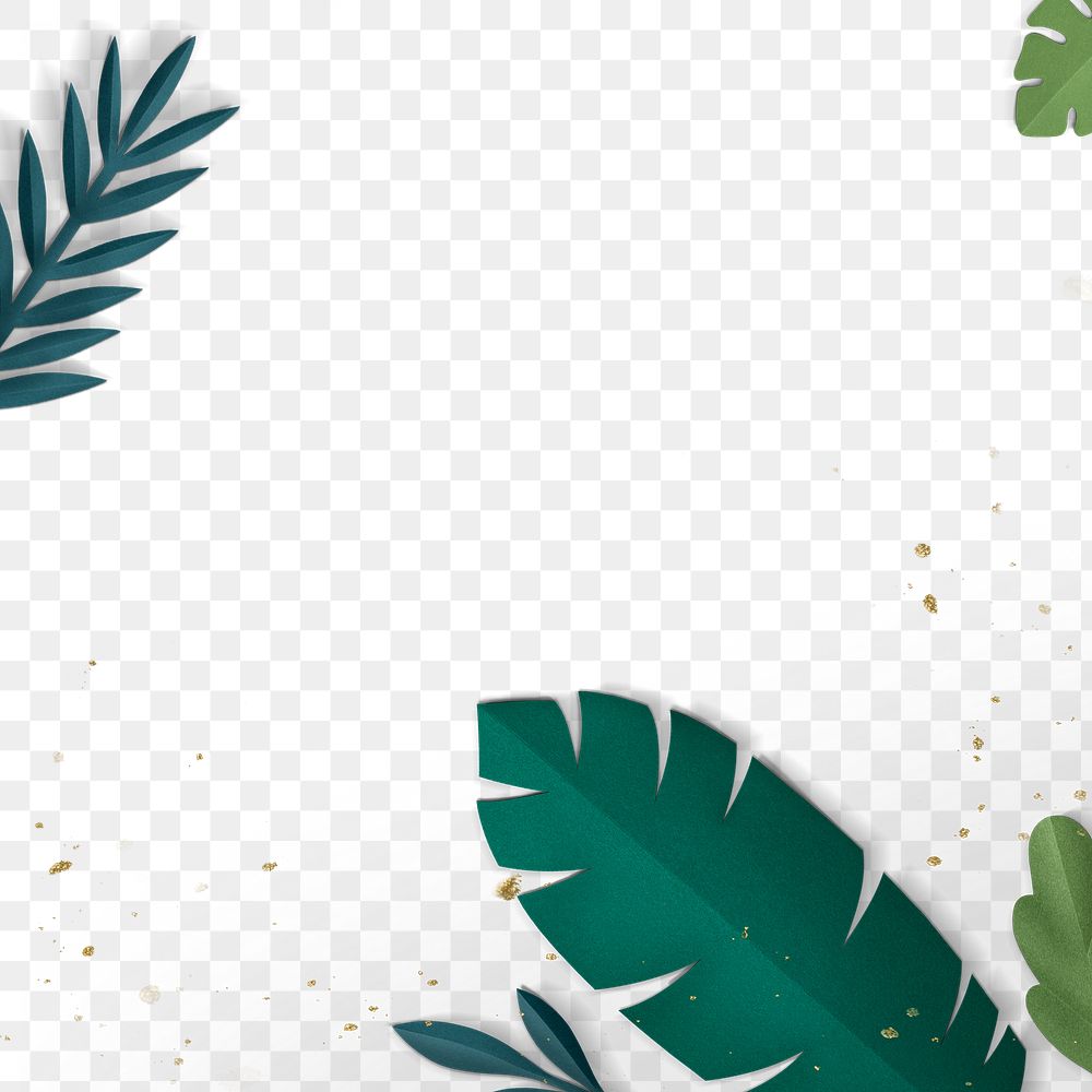 Png spring leaf border in flat lay style