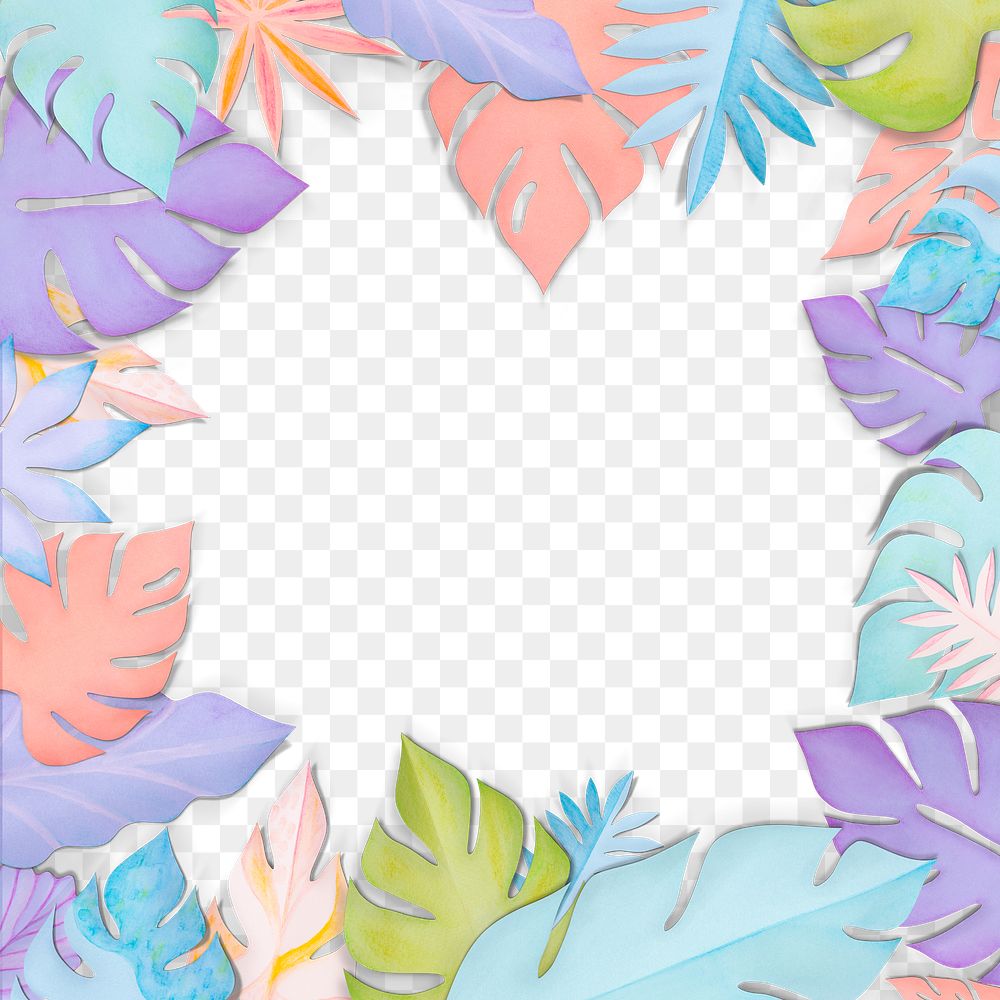 Png paper craft leaf frame mockup flat lay style