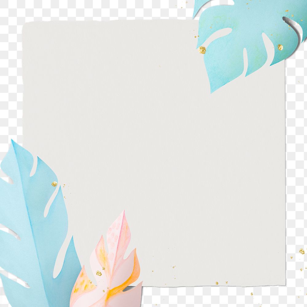 Png transparent frame with pastel leaf border in flat lay style