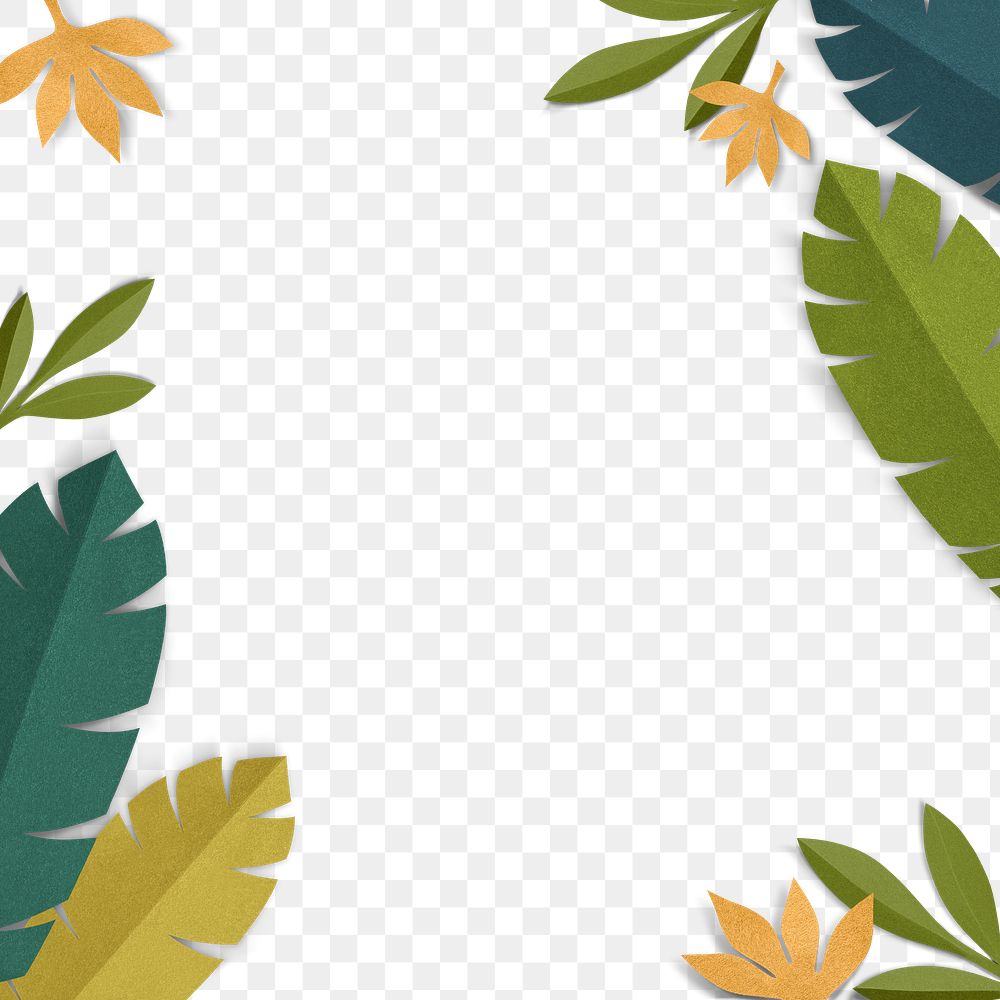 Png spring leaf border frame in flat lay style