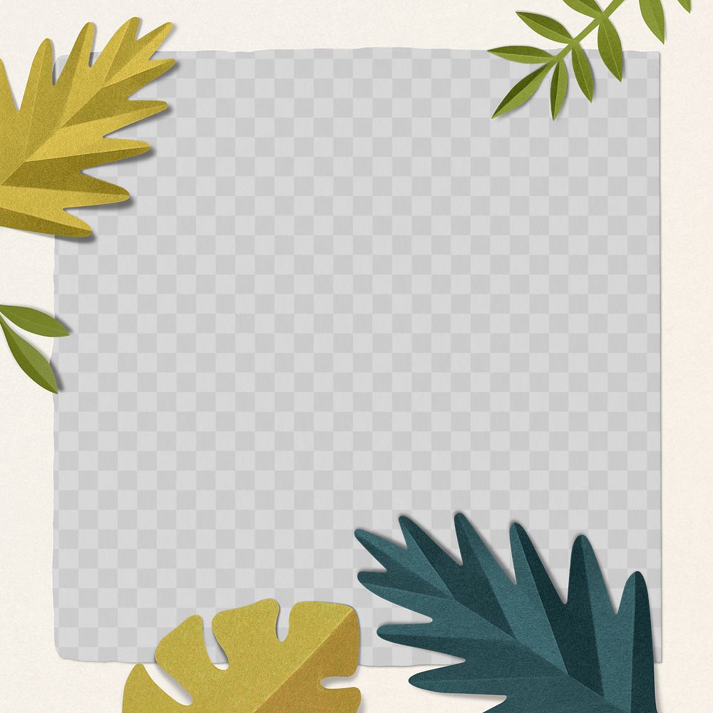 Green leaf frame png mockup in paper craft style