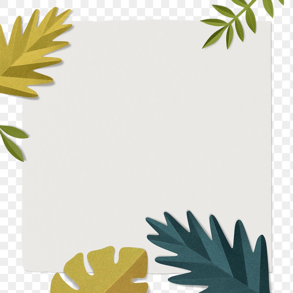 Png transparent frame with green leaf border in flat lay style