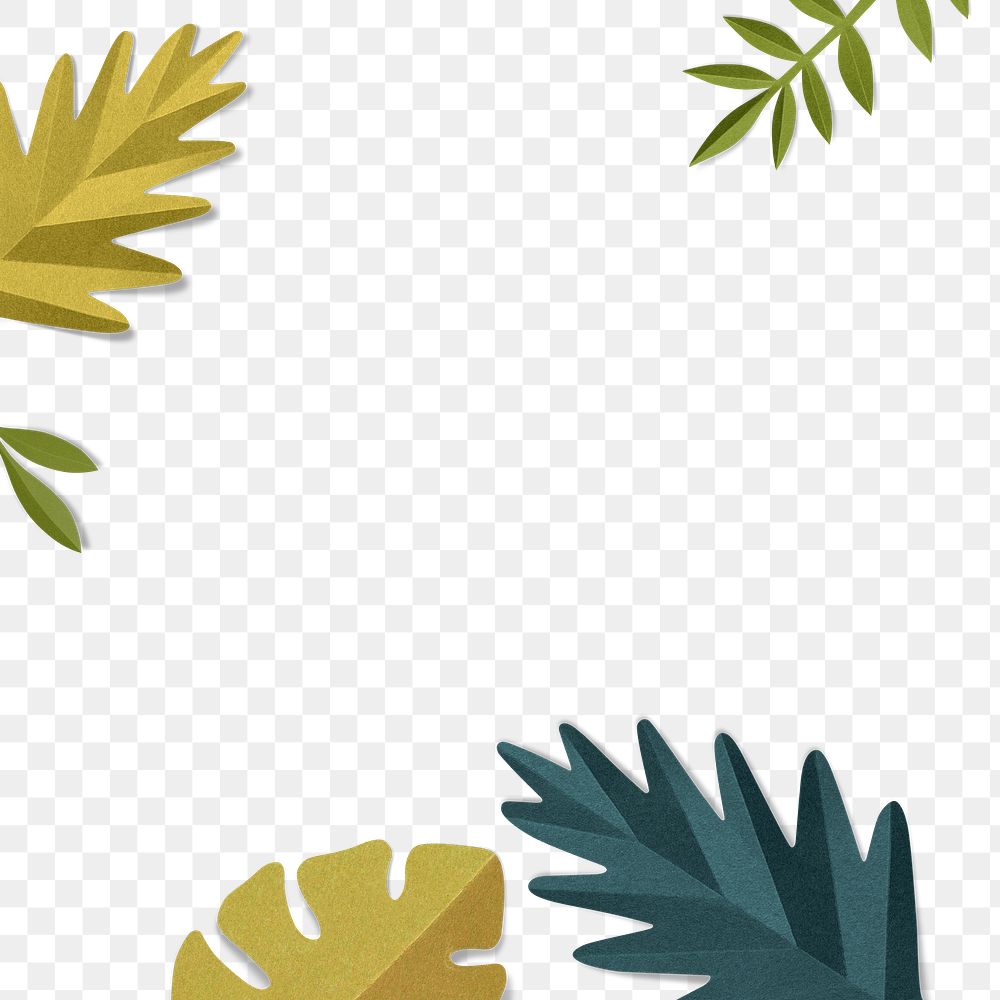 Png spring leaf border in flat lay style