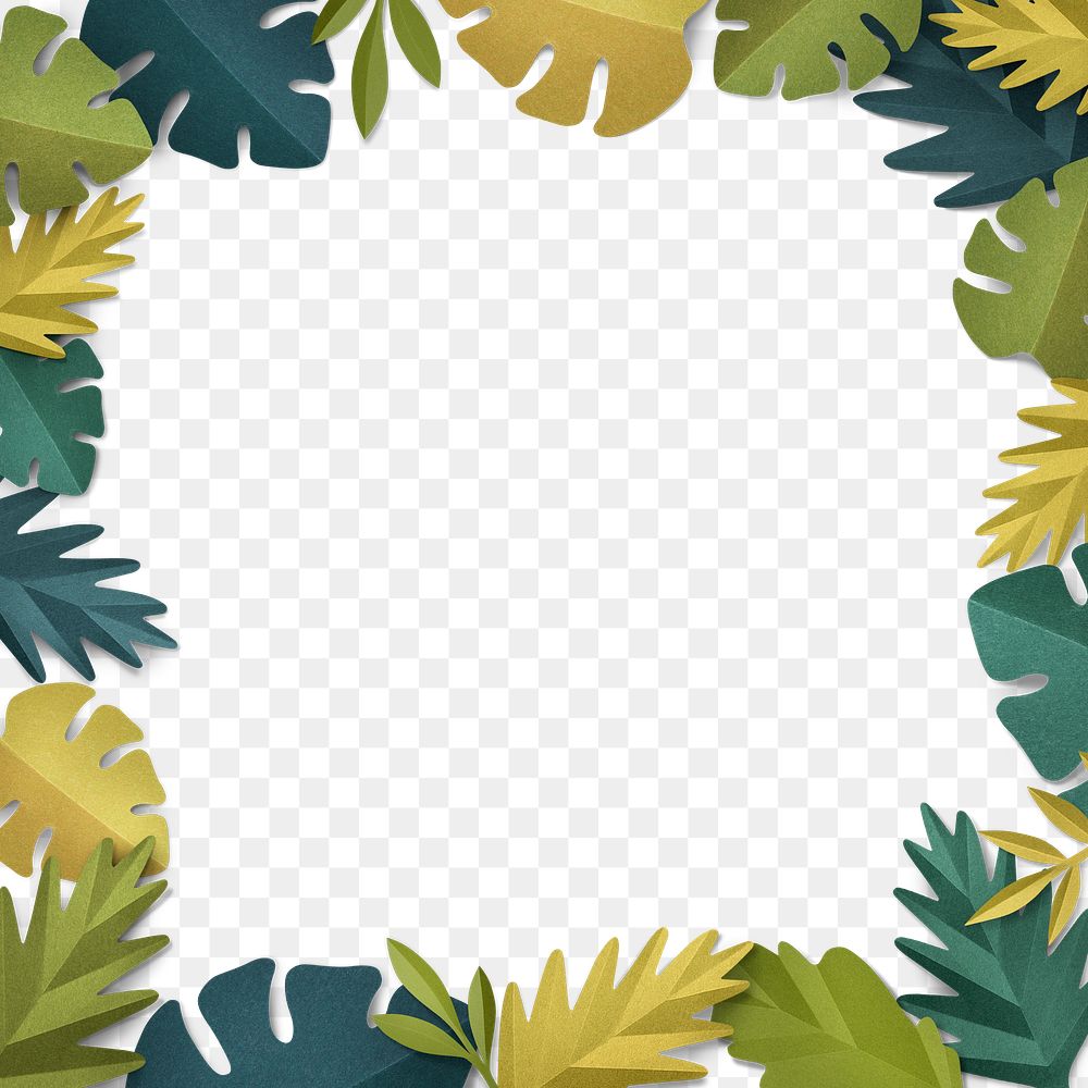 Green leaf frame png mockup in paper craft style