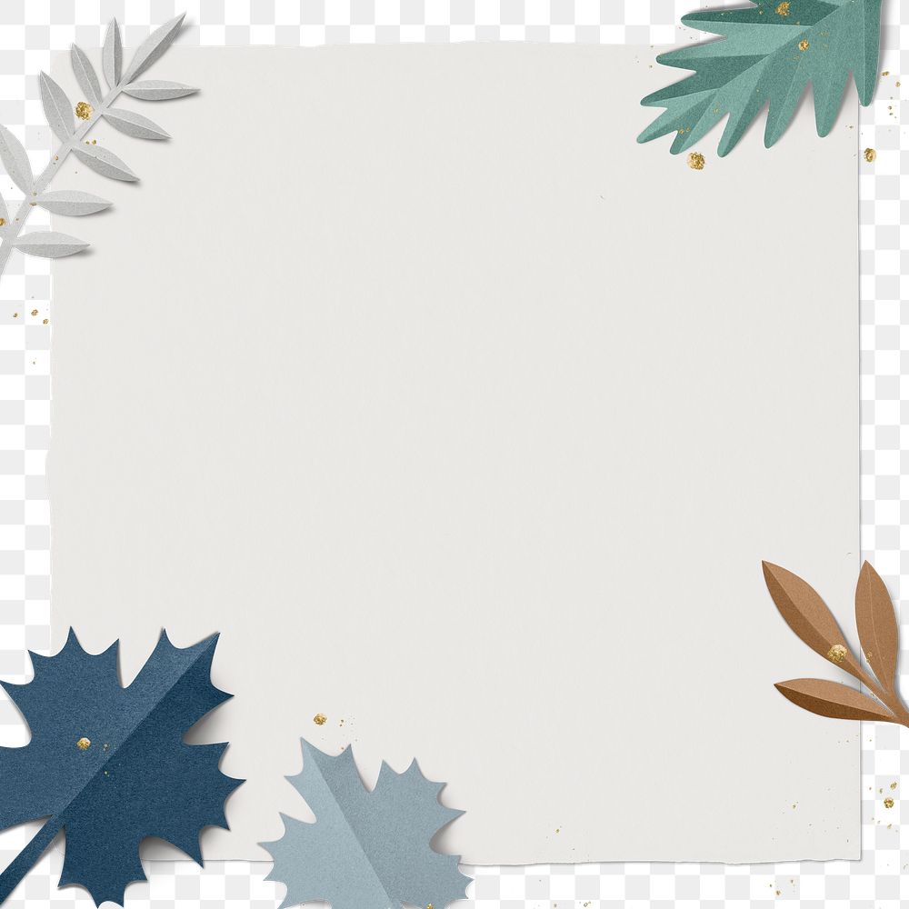 Png transparent frame with winter leaf border in flat lay style