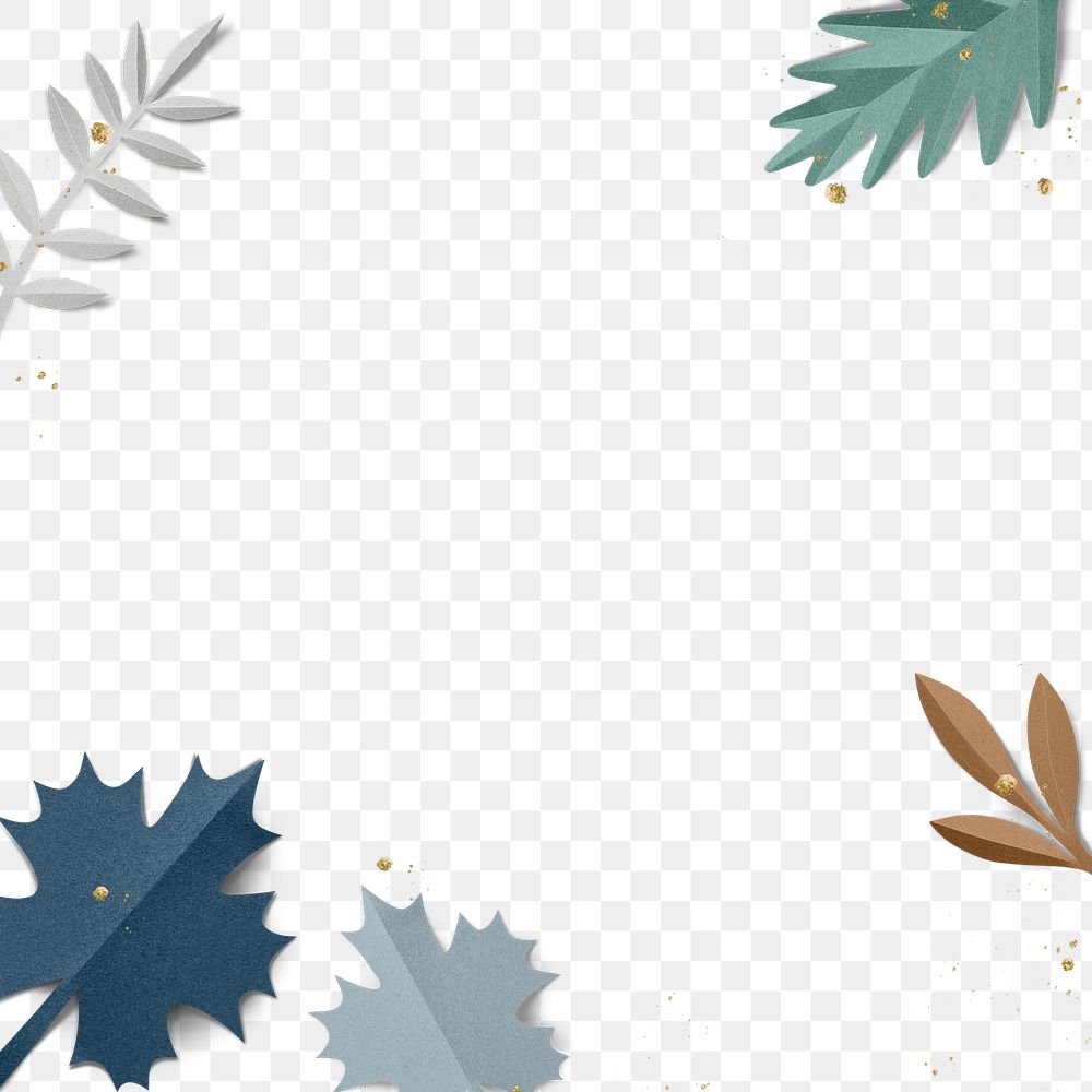 Png paper craft leaf frame in winter tone transparent background