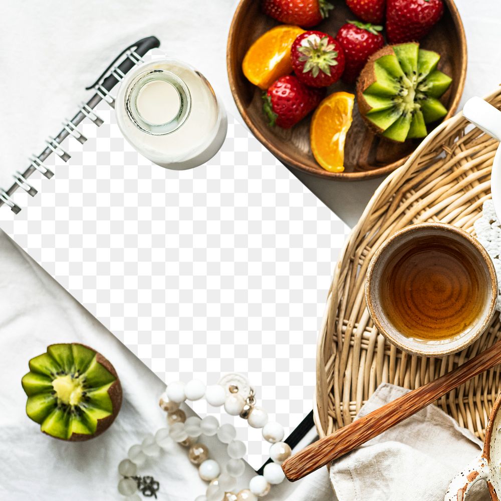 Fruity breakfast set png mockup with note aside